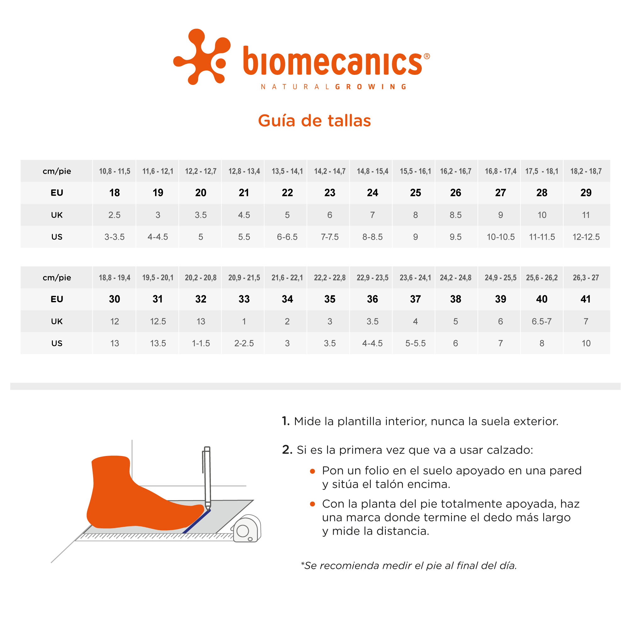 Guía de Tallas Biomecanics
