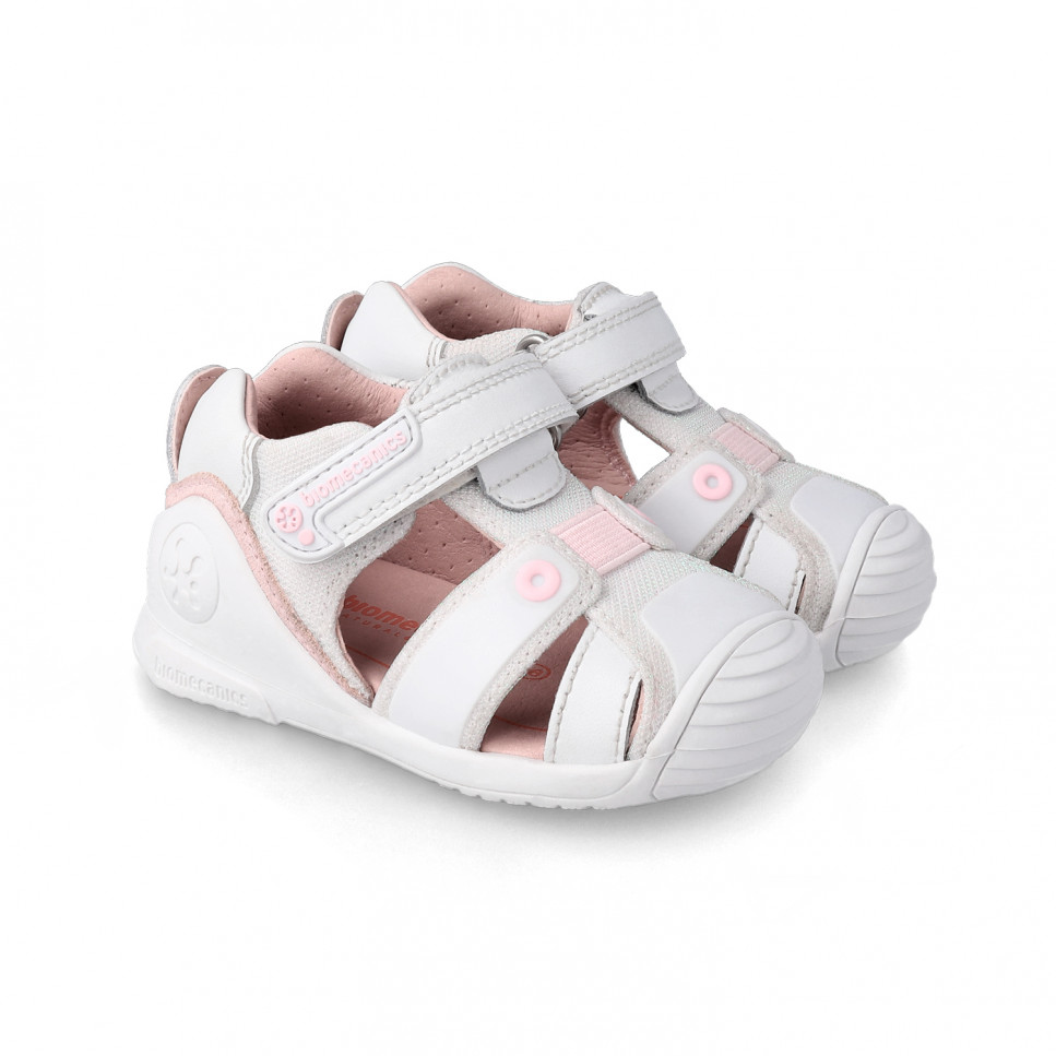 pasta módulo Escultura Sandalias bebé blanca y rosa 232124-D