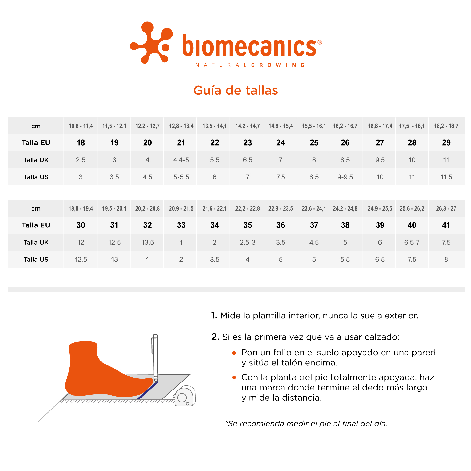 Guía de Tallas Biomecanics